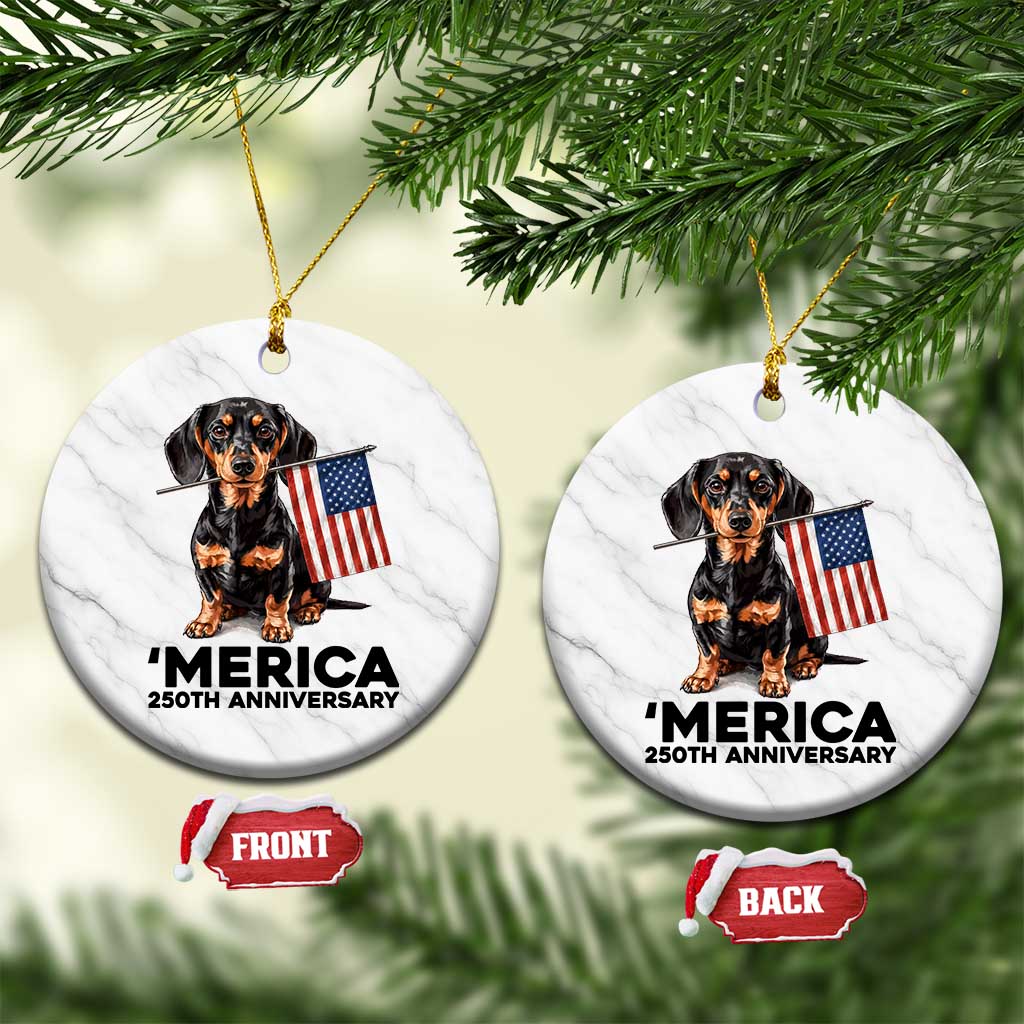 Merica Dachshund Lover Ceramic Ornament 250th Anniversary Gift TS12 1pc White Marble Print Your Wear