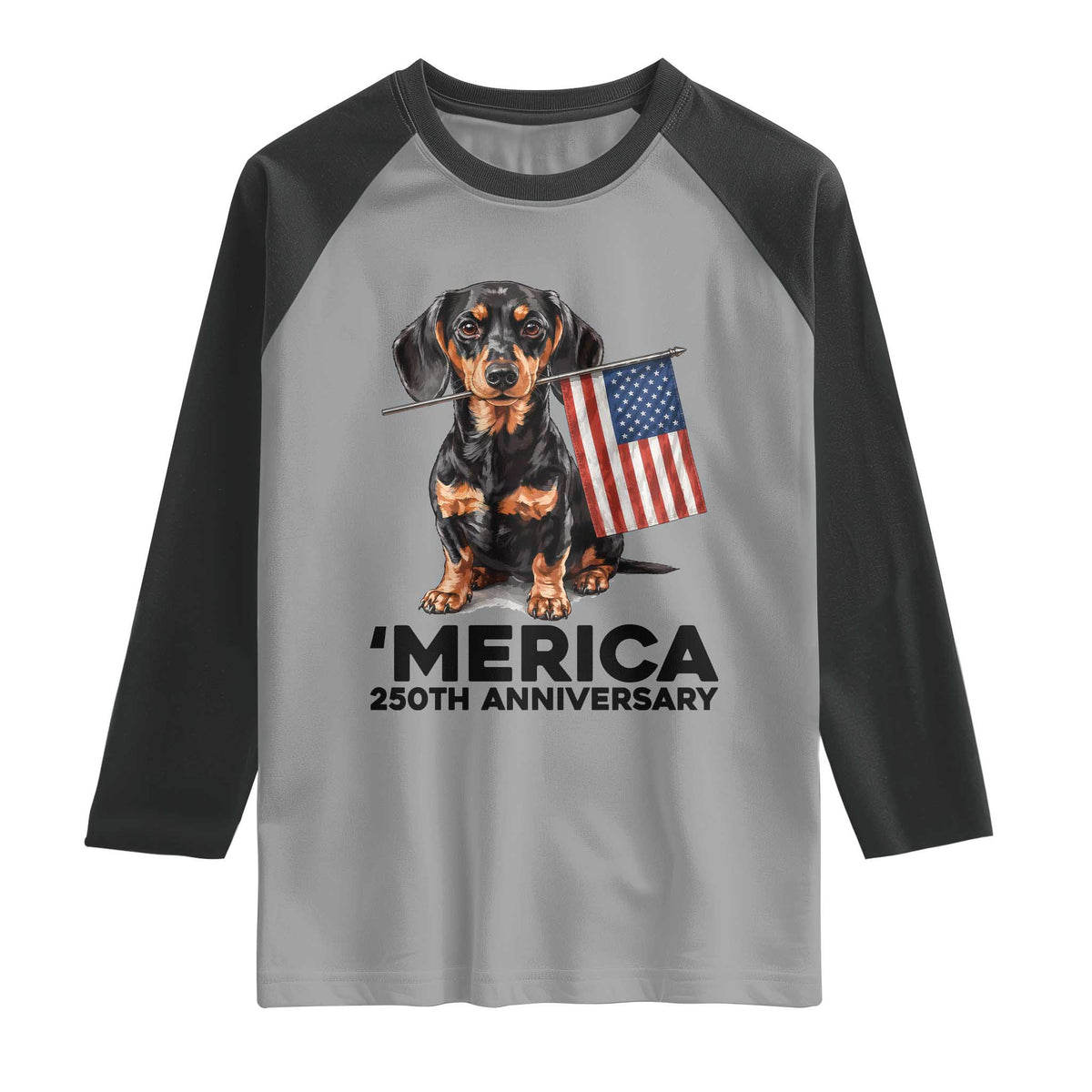 Merica Dachshund Lover Raglan Shirt 250th Anniversary Gift TS12 Sport Gray Black Print Your Wear
