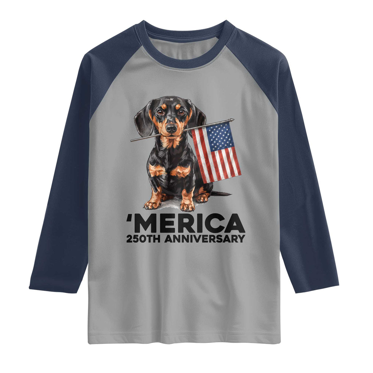Merica Dachshund Lover Raglan Shirt 250th Anniversary Gift TS12 Sport Gray Navy Print Your Wear