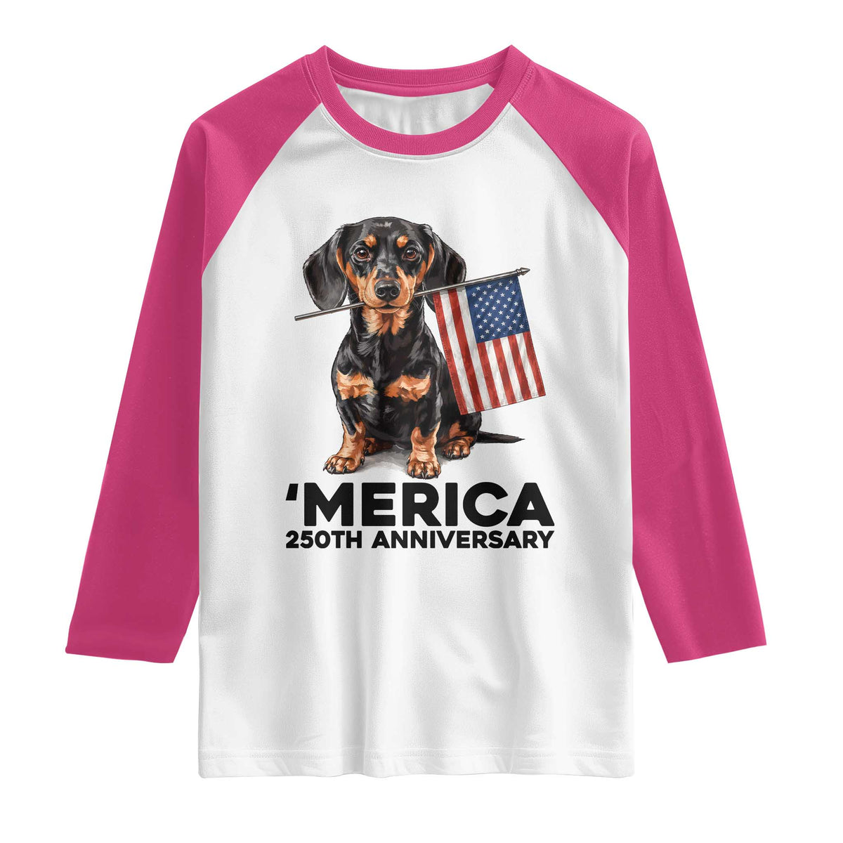 Merica Dachshund Lover Raglan Shirt 250th Anniversary Gift TS12 White Heliconia Print Your Wear
