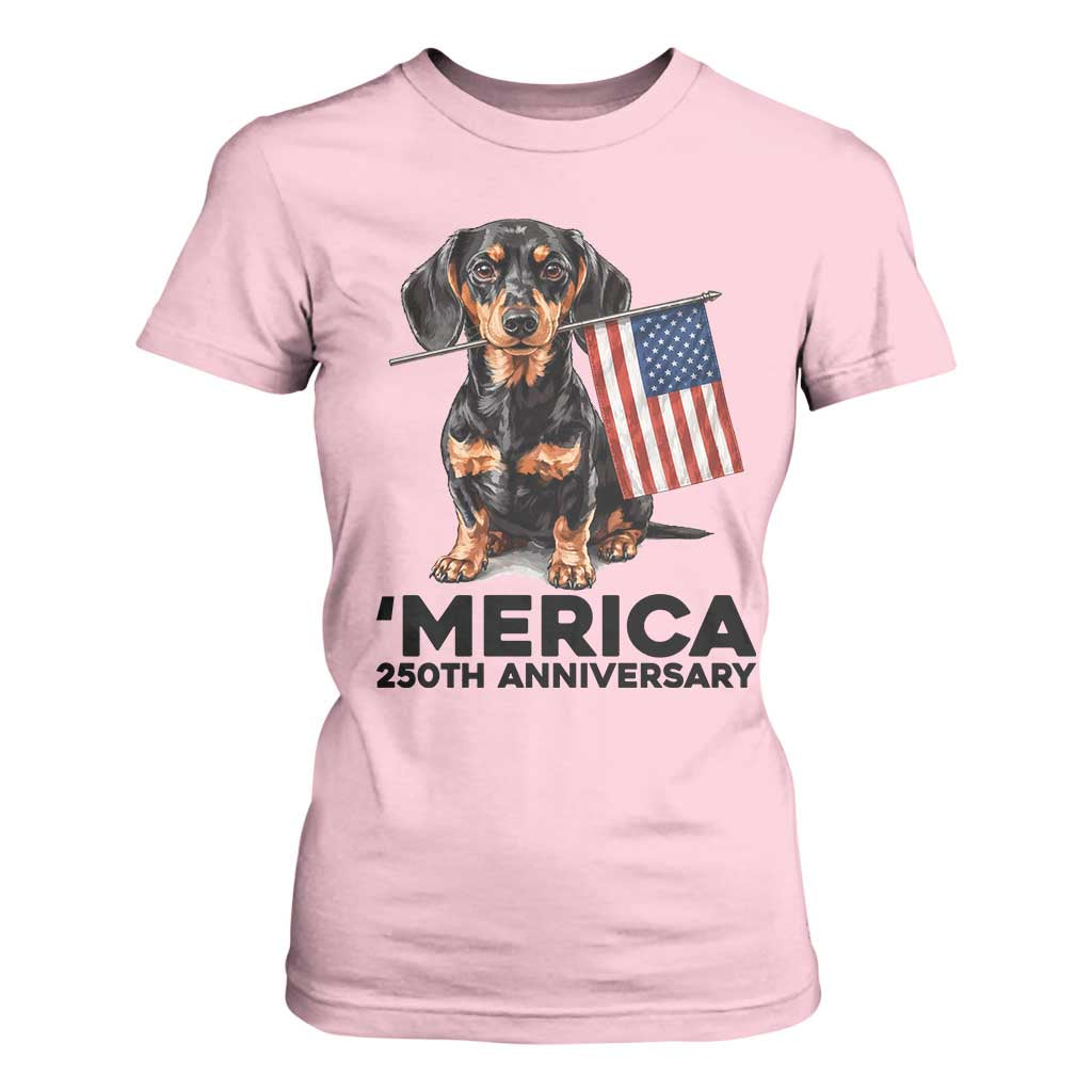 Merica Dachshund Lover T Shirt For Women 250th Anniversary Gift TS12 Light Pink Print Your Wear