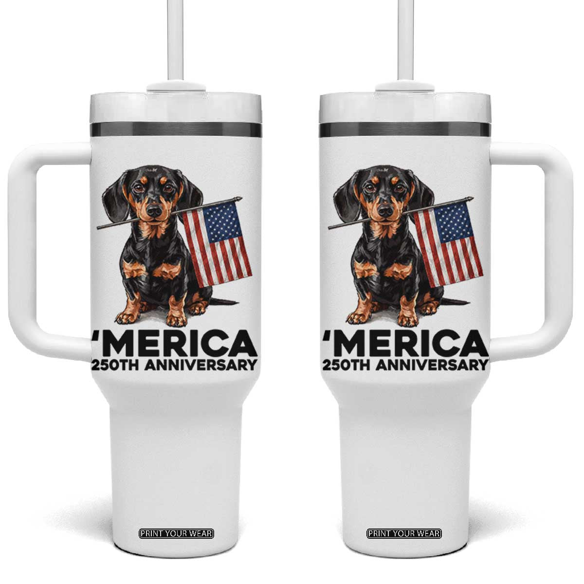 Merica Dachshund Lover Tumbler With Handle 250th Anniversary Gift TS12 One Size: 40 oz White Print Your Wear