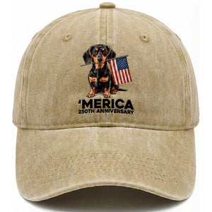 Merica Dachshund Lover Washed Cotton Baseball Cap 250th Anniversary Gift TS12 Print Your Wear