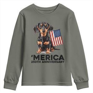 Merica Dachshund Lover Youth Sweatshirt 250th Anniversary Gift TS12 Military Green Print Your Wear