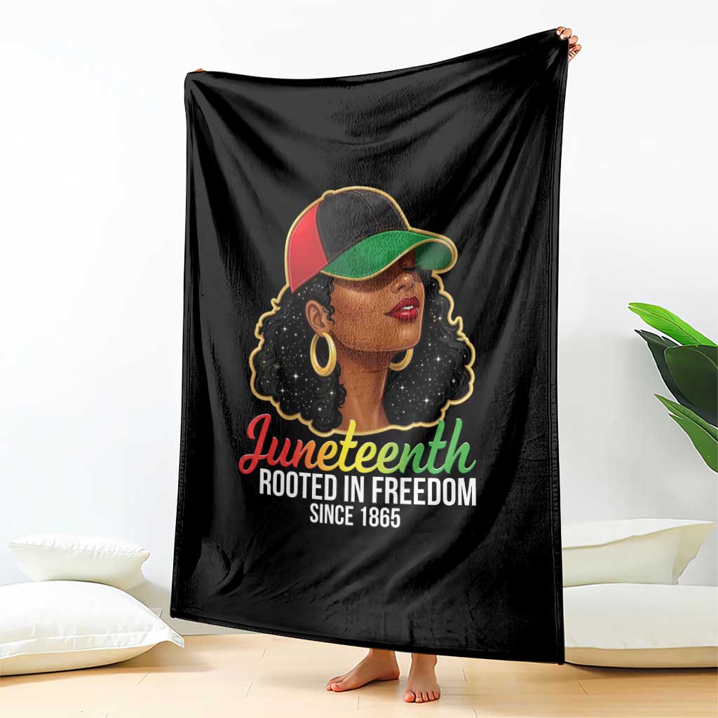 Black Woman Juneteenth Graphic Throw Blanket Rooted In Freedom Since 1865