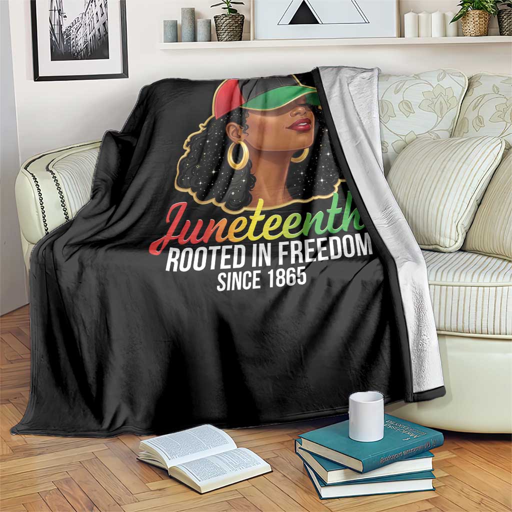 Black Woman Juneteenth Graphic Throw Blanket Rooted In Freedom Since 1865