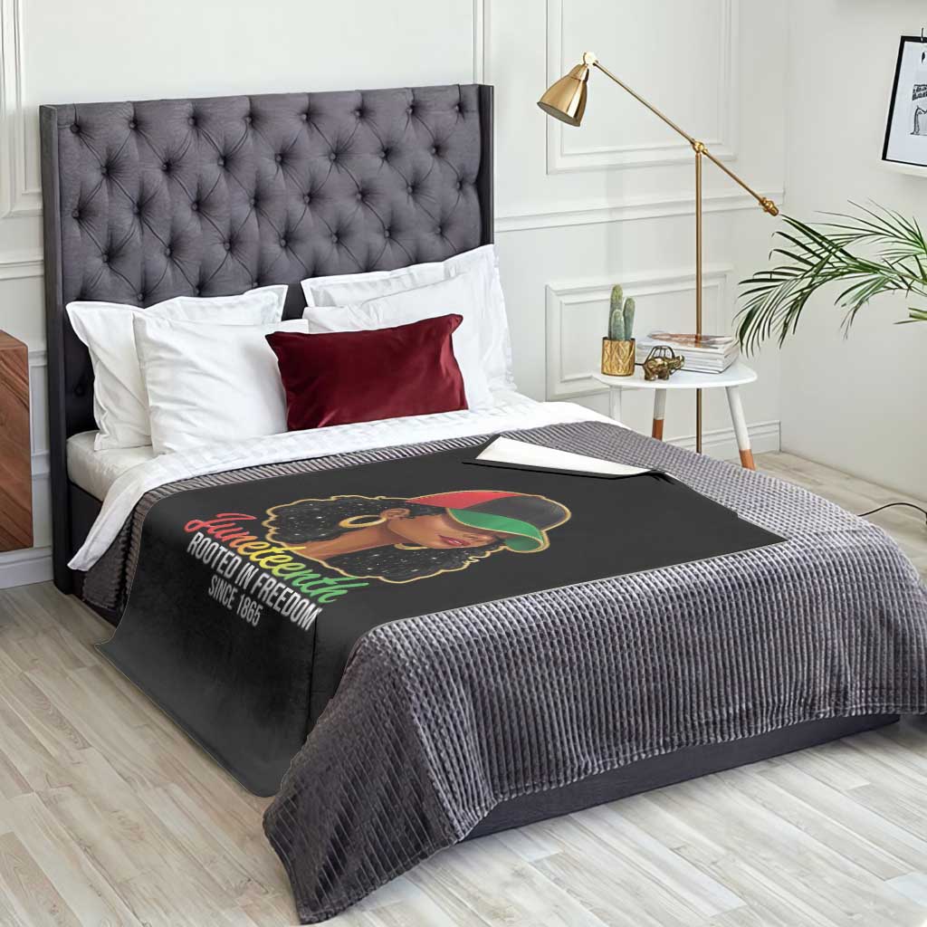 Black Woman Juneteenth Graphic Throw Blanket Rooted In Freedom Since 1865