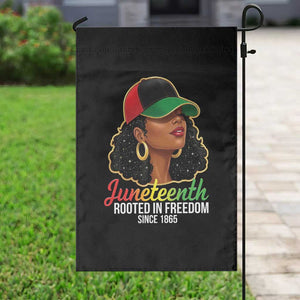 Black Woman Juneteenth Graphic Garden Flag Rooted In Freedom Since 1865