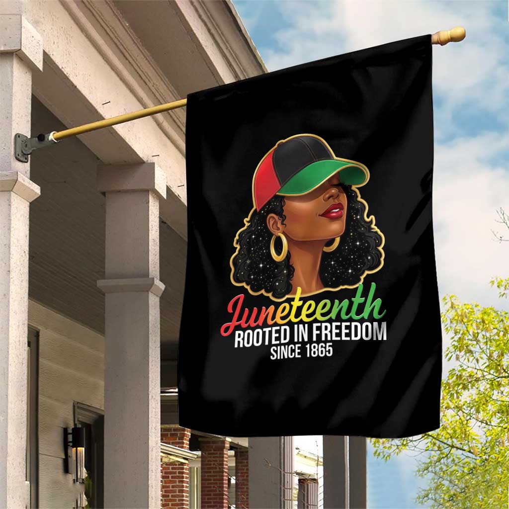 Black Woman Juneteenth Graphic Garden Flag Rooted In Freedom Since 1865