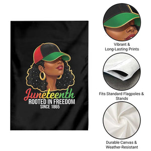 Black Woman Juneteenth Graphic Garden Flag Rooted In Freedom Since 1865