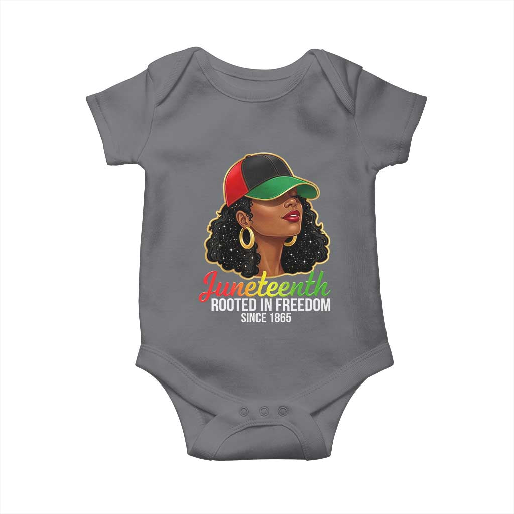 Black Woman Juneteenth Graphic Baby Onesie Rooted In Freedom Since 1865 TS12 Charcoal Print Your Wear
