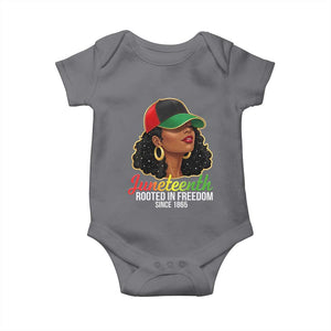 Black Woman Juneteenth Graphic Baby Onesie Rooted In Freedom Since 1865 TS12 Charcoal Print Your Wear