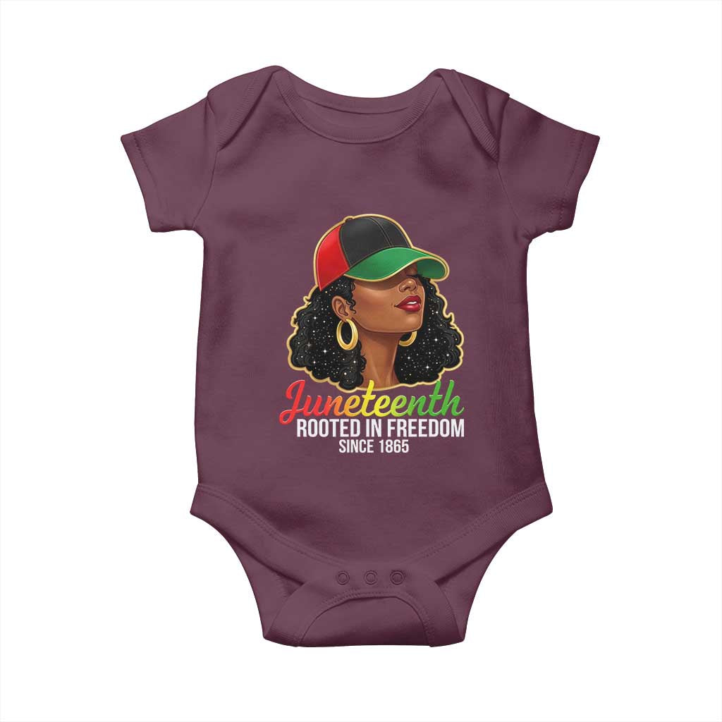 Black Woman Juneteenth Graphic Baby Onesie Rooted In Freedom Since 1865 TS12 Maroon Print Your Wear