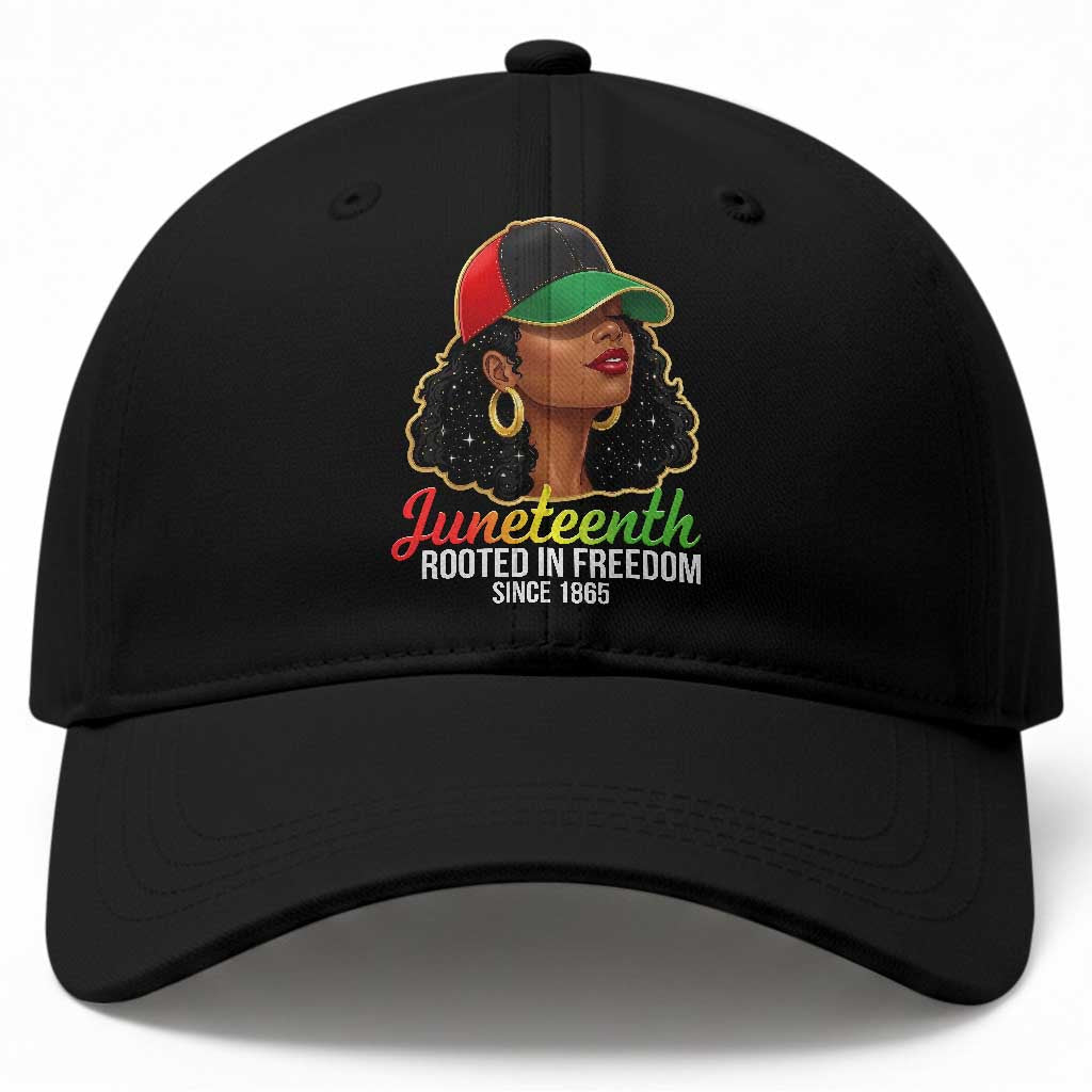 Black Woman Juneteenth Graphic Baseball Cap Rooted In Freedom Since 1865