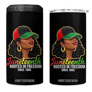 Black Woman Juneteenth Graphic 4 in 1 Can Cooler Tumbler Rooted In Freedom Since 1865 TS12 One Size: 16 oz Black Print Your Wear