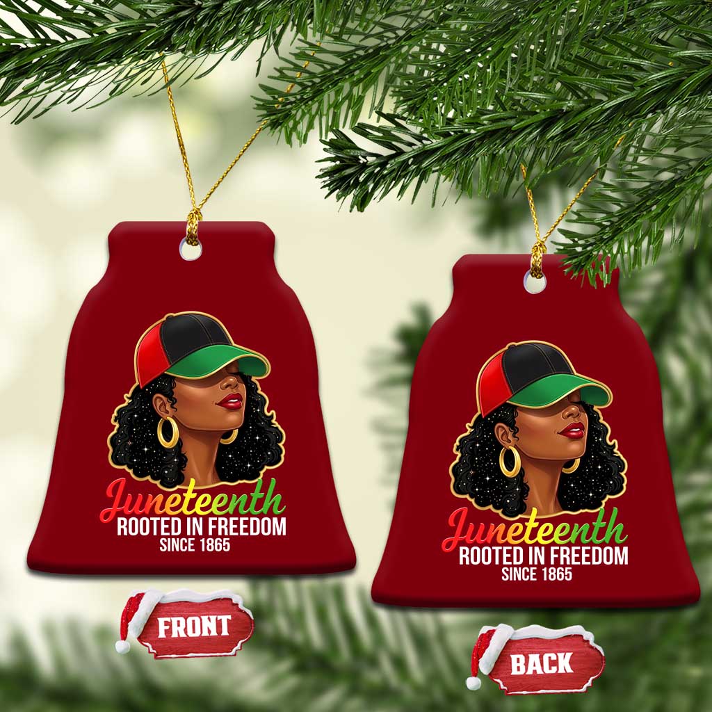 Black Woman Juneteenth Graphic Ceramic Ornament Rooted In Freedom Since 1865