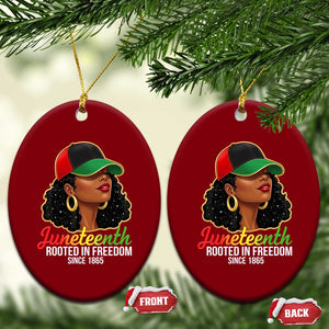 Black Woman Juneteenth Graphic Ceramic Ornament Rooted In Freedom Since 1865