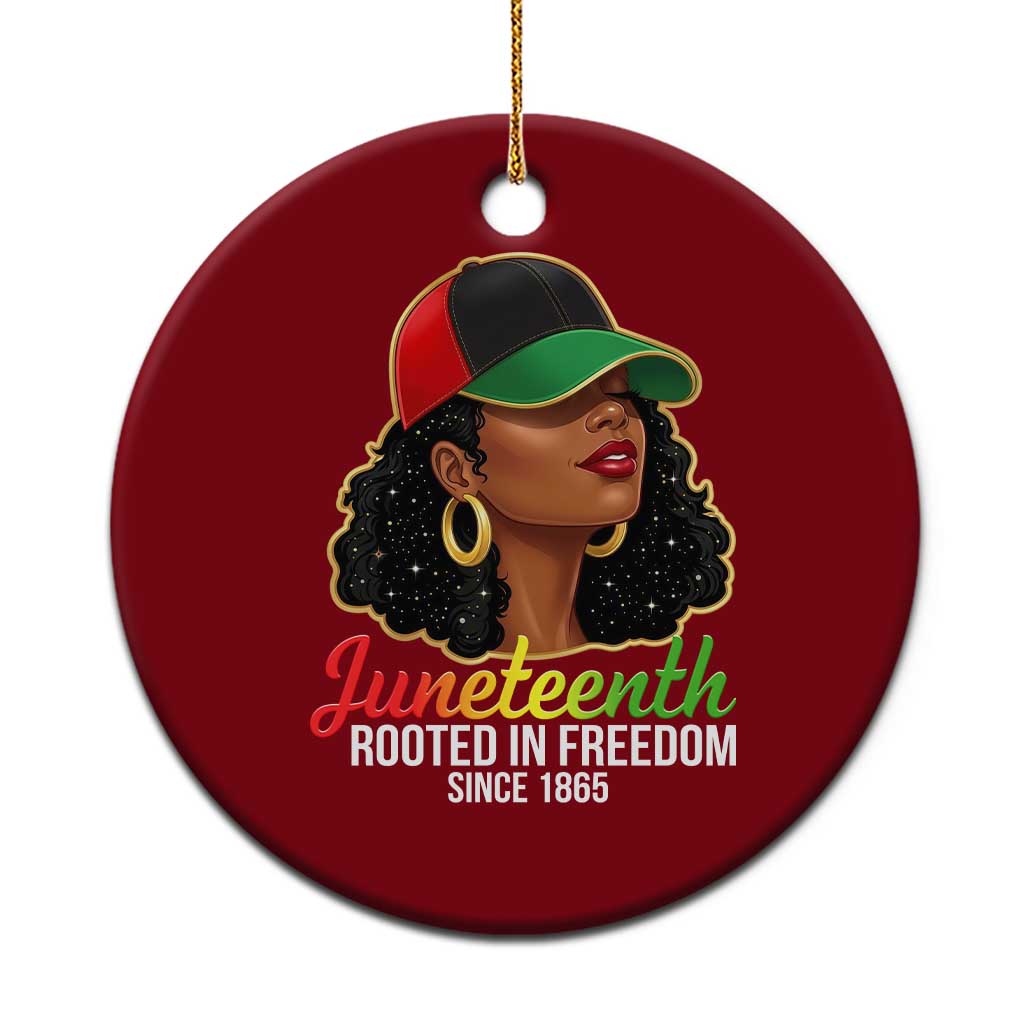 Black Woman Juneteenth Graphic Ceramic Ornament Rooted In Freedom Since 1865