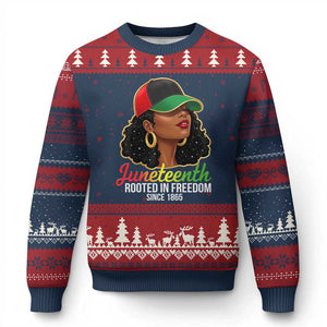 Black Woman Juneteenth Graphic Ugly Christmas Sweater Rooted In Freedom Since 1865