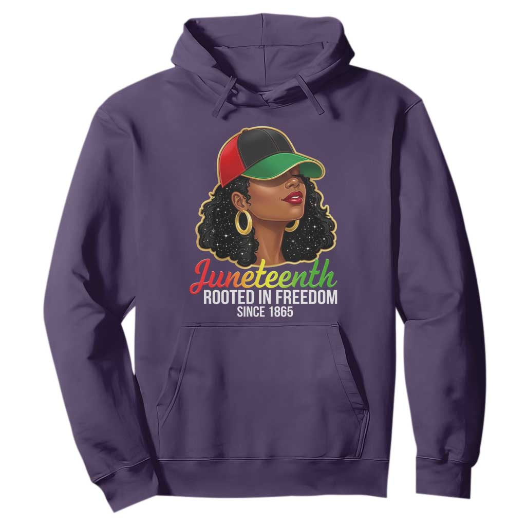 Black Woman Juneteenth Graphic Hoodie Rooted In Freedom Since 1865 TS12 Purple Print Your Wear