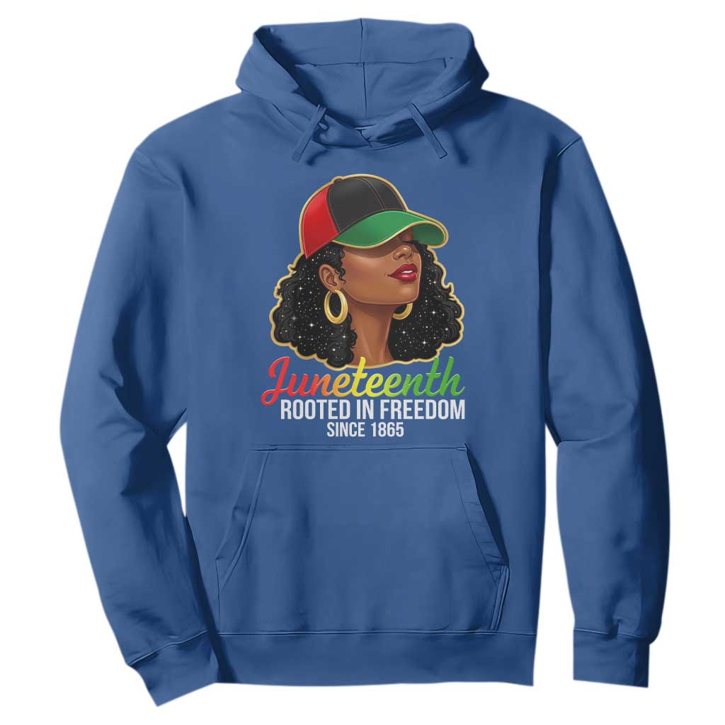 Black Woman Juneteenth Graphic Hoodie Rooted In Freedom Since 1865 TS12 Royal Blue Print Your Wear