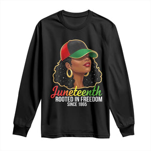 Black Woman Juneteenth Graphic Long Sleeve Shirt Rooted In Freedom Since 1865 TS12 Black Print Your Wear