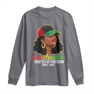Black Woman Juneteenth Graphic Long Sleeve Shirt Rooted In Freedom Since 1865 TS12 Charcoal Print Your Wear
