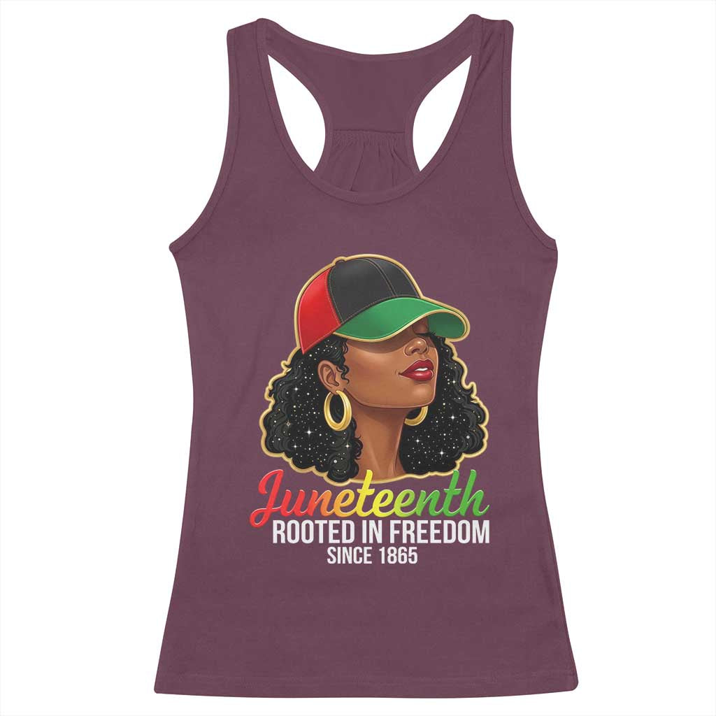 Black Woman Juneteenth Graphic Racerback Tank Top Rooted In Freedom Since 1865 TS12 Maroon Print Your Wear