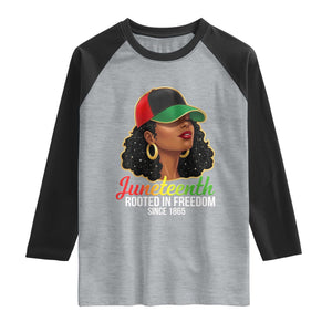 Black Woman Juneteenth Graphic Raglan Shirt Rooted In Freedom Since 1865