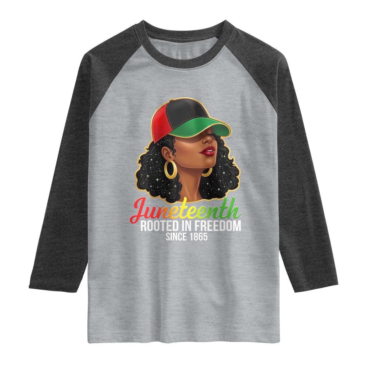 Black Woman Juneteenth Graphic Raglan Shirt Rooted In Freedom Since 1865