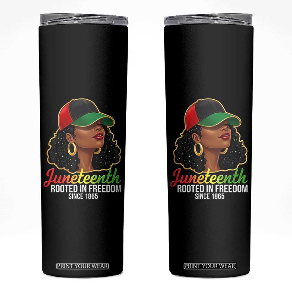 Black Woman Juneteenth Graphic Skinny Tumbler Rooted In Freedom Since 1865