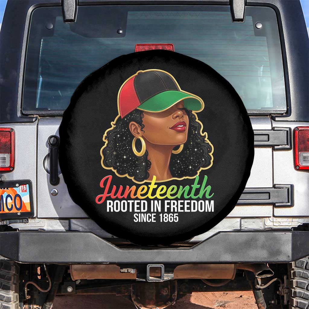 Black Woman Juneteenth Graphic Spare Tire Cover Rooted In Freedom Since 1865 TS12 No hole Black Print Your Wear
