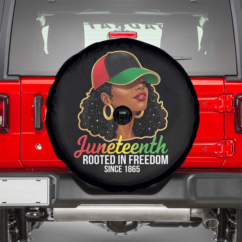 Black Woman Juneteenth Graphic Spare Tire Cover Rooted In Freedom Since 1865 TS12 Black Print Your Wear
