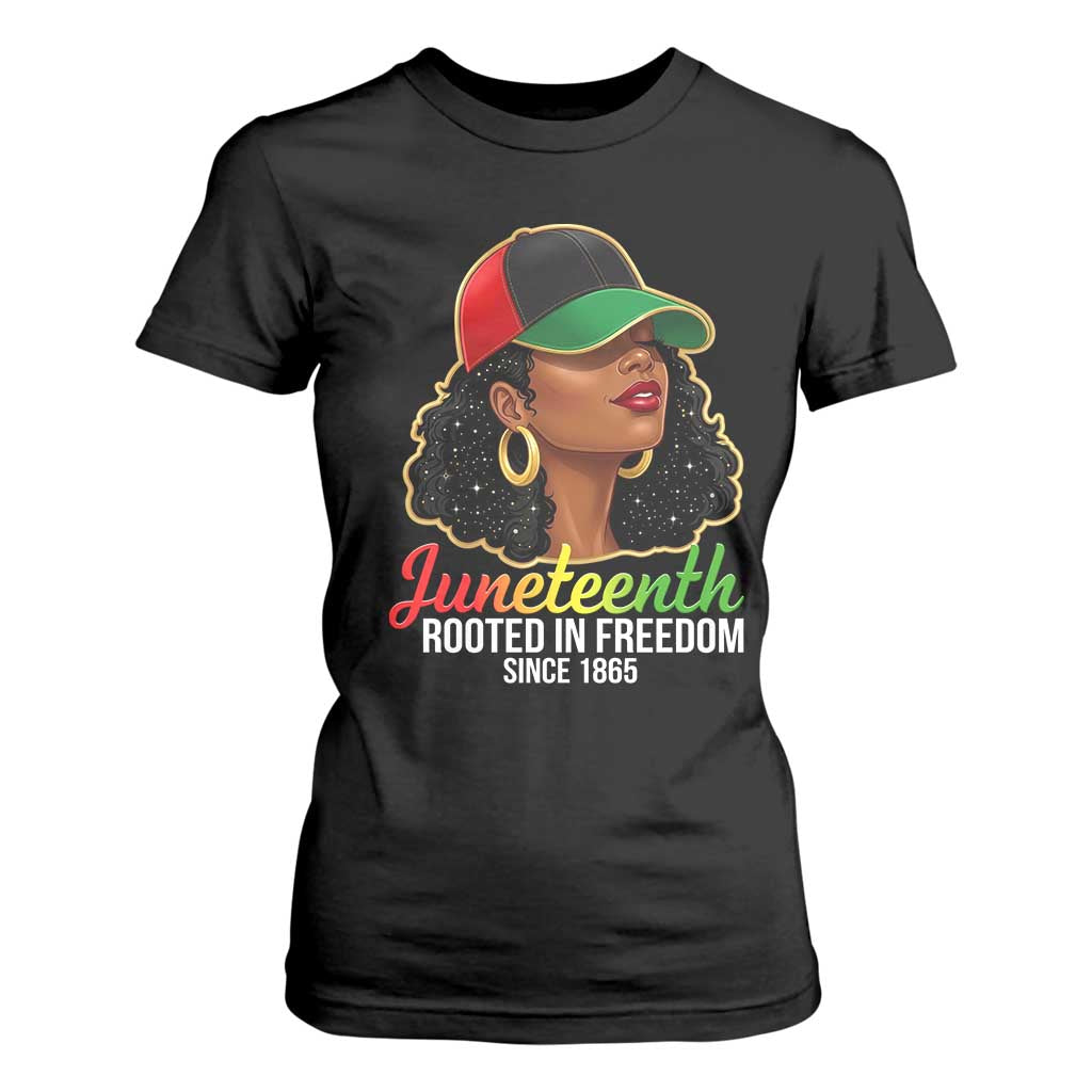 Black Woman Juneteenth Graphic T Shirt For Women Rooted In Freedom Since 1865 TS12 Black Print Your Wear