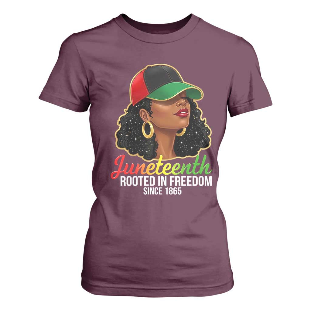 Black Woman Juneteenth Graphic T Shirt For Women Rooted In Freedom Since 1865 TS12 Maroon Print Your Wear