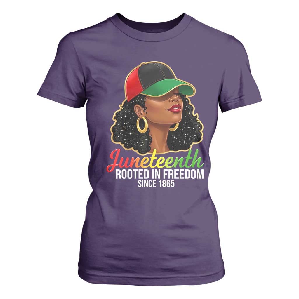 Black Woman Juneteenth Graphic T Shirt For Women Rooted In Freedom Since 1865 TS12 Purple Print Your Wear