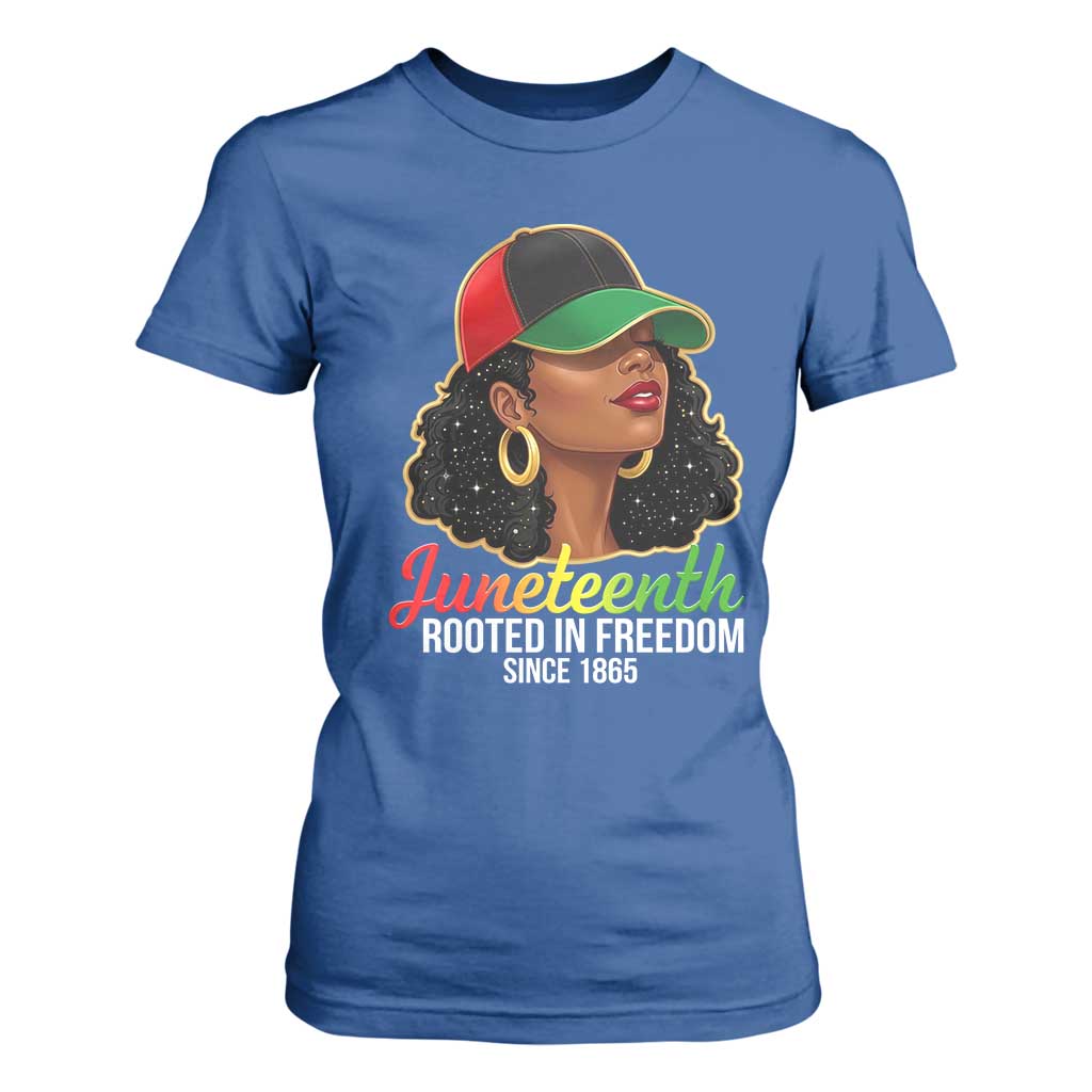 Black Woman Juneteenth Graphic T Shirt For Women Rooted In Freedom Since 1865 TS12 Royal Blue Print Your Wear