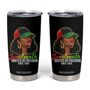 Black Woman Juneteenth Graphic Tumbler Cup Rooted In Freedom Since 1865 TS12 Black Print Your Wear