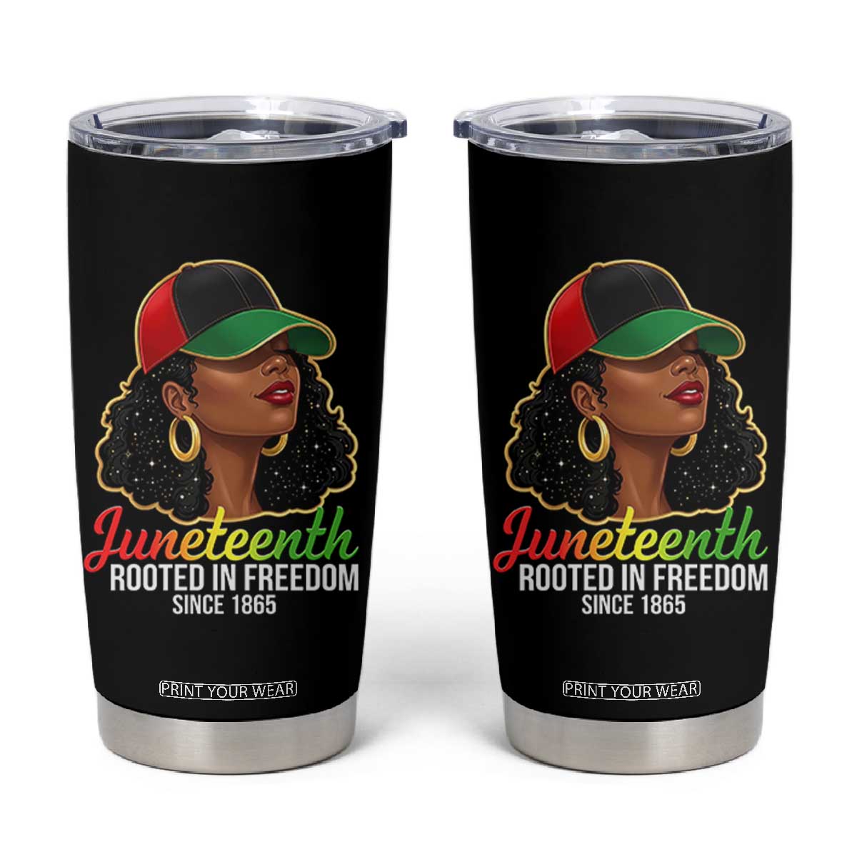 Black Woman Juneteenth Graphic Tumbler Cup Rooted In Freedom Since 1865 TS12 Black Print Your Wear