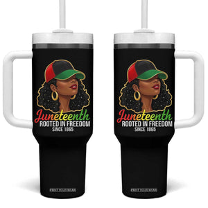 Black Woman Juneteenth Graphic Tumbler With Handle Rooted In Freedom Since 1865 TS12 One Size: 40 oz Black Print Your Wear