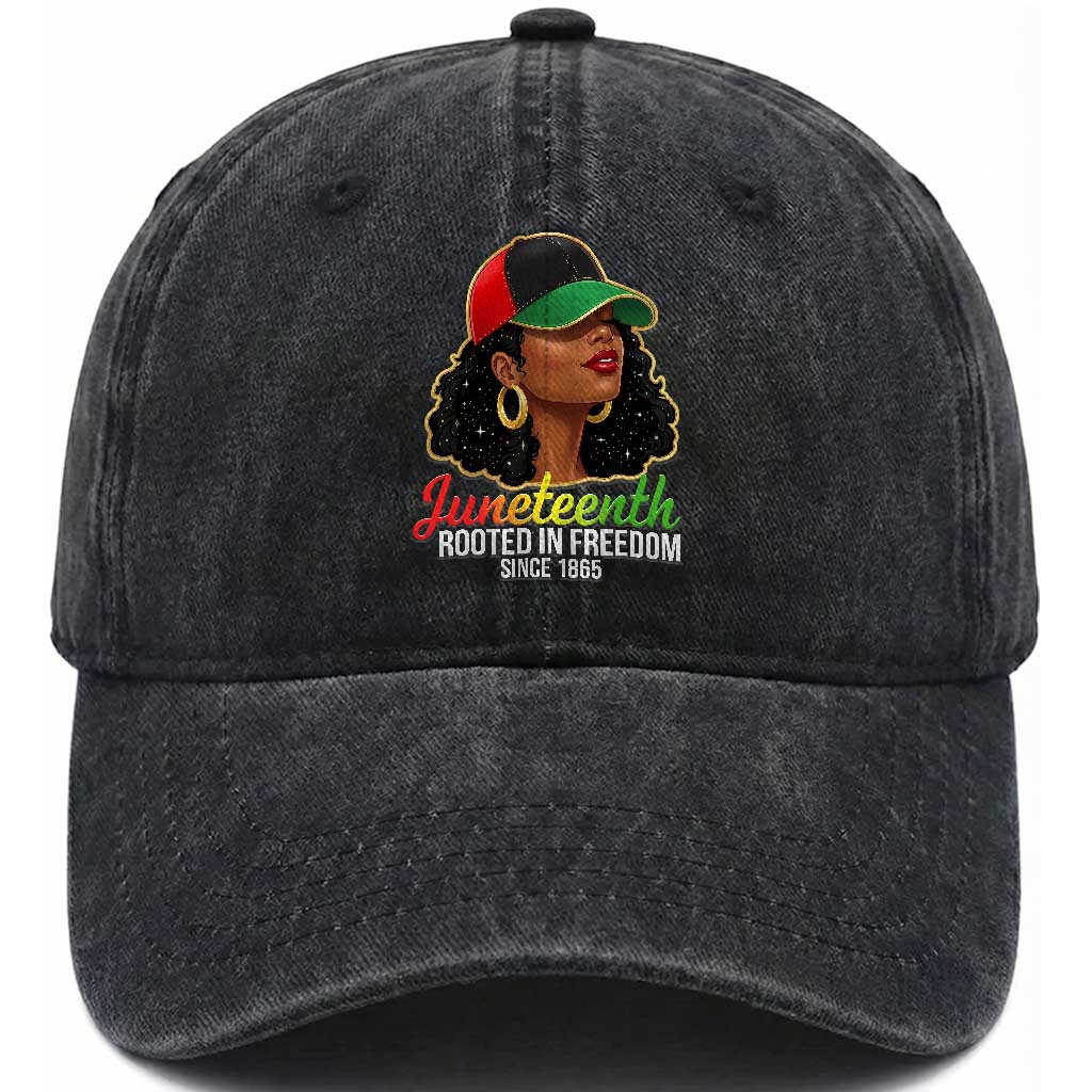 Black Woman Juneteenth Graphic Washed Cotton Baseball Cap Rooted In Freedom Since 1865 TS12 Print Your Wear