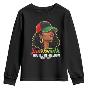 Black Woman Juneteenth Graphic Youth Sweatshirt Rooted In Freedom Since 1865 TS12 Black Print Your Wear