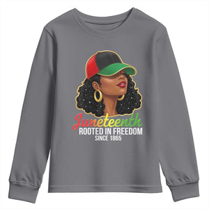 Black Woman Juneteenth Graphic Youth Sweatshirt Rooted In Freedom Since 1865 TS12 Charcoal Print Your Wear
