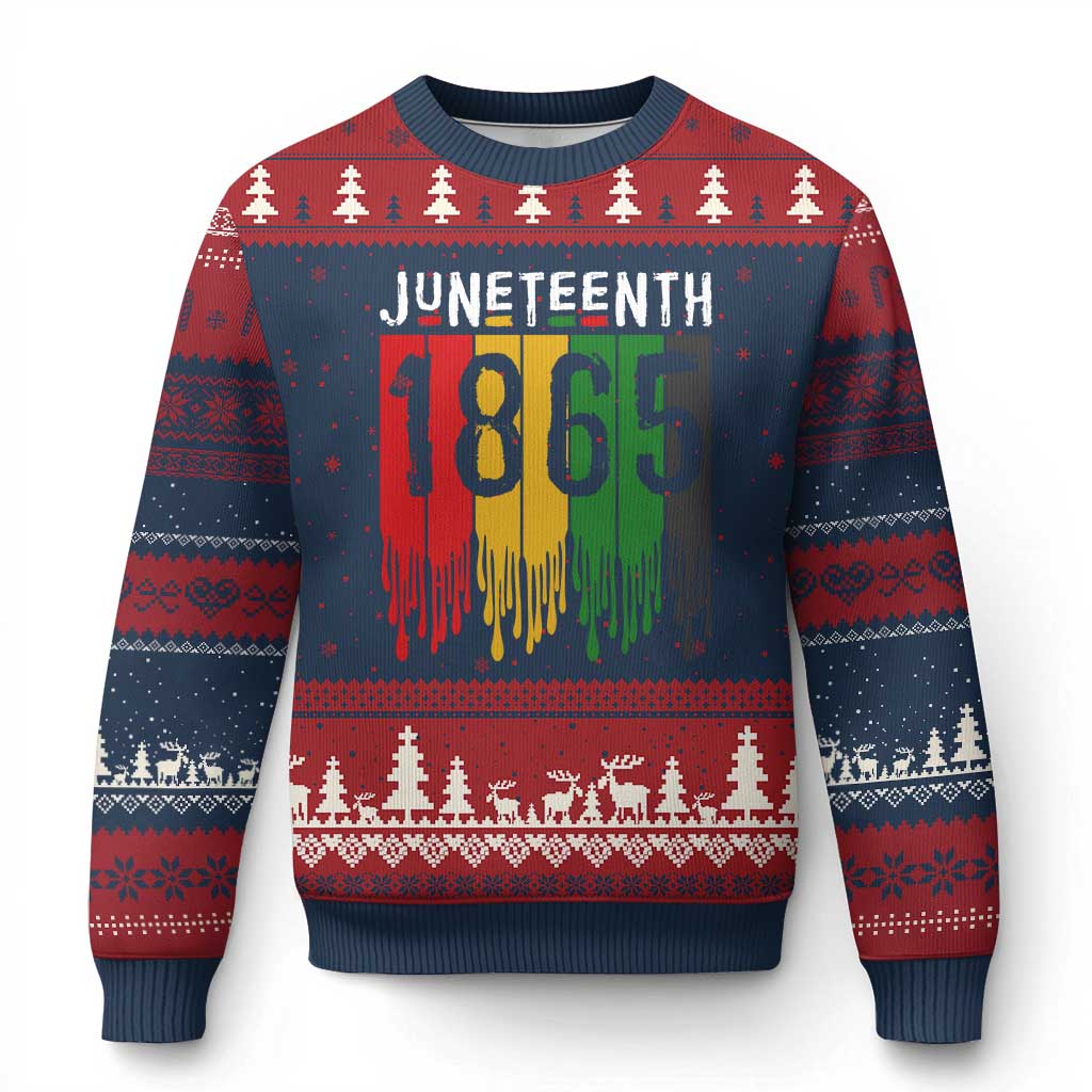 Juneteenth Freedom Pride Ugly Christmas Sweater African American Heritage Graphic TS12 Navy Red Print Your Wear