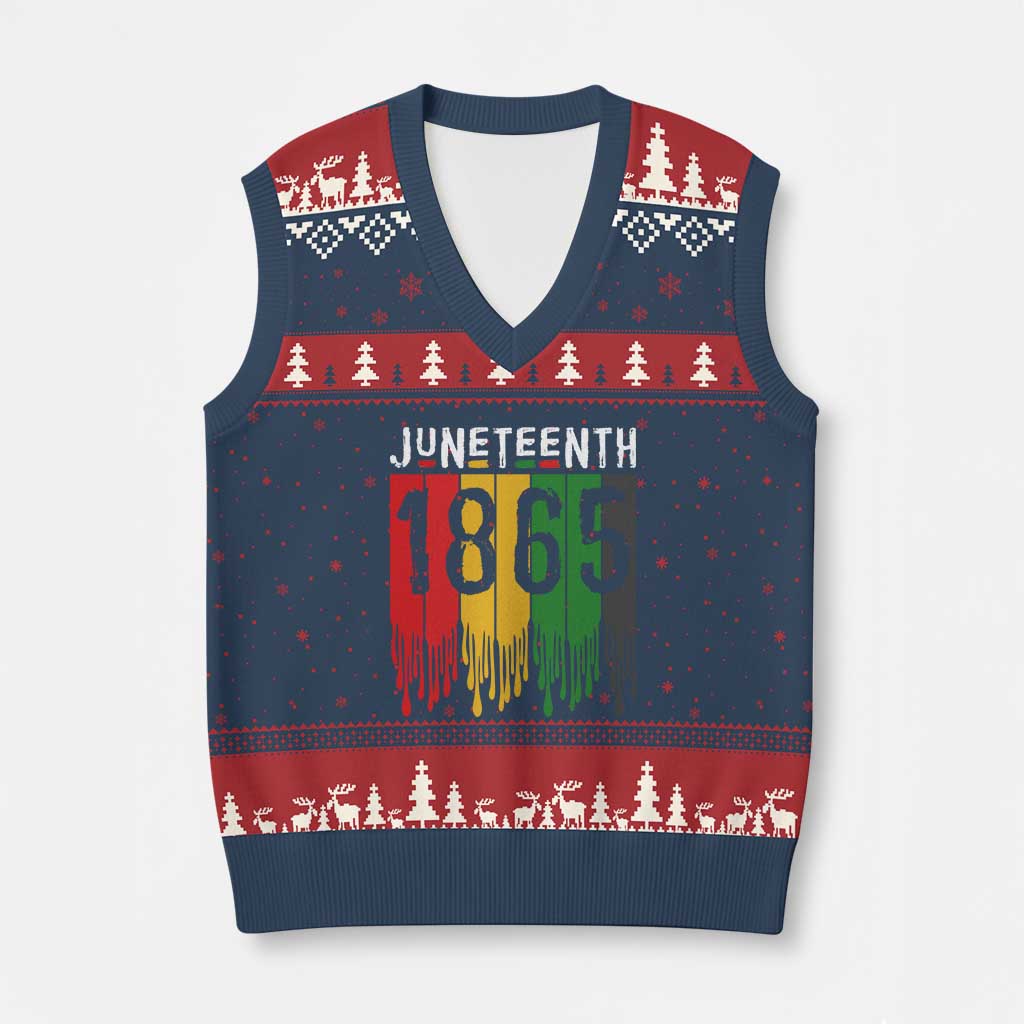 Juneteenth Freedom Pride V-Neck Knit Sweater Vest African American Heritage Graphic