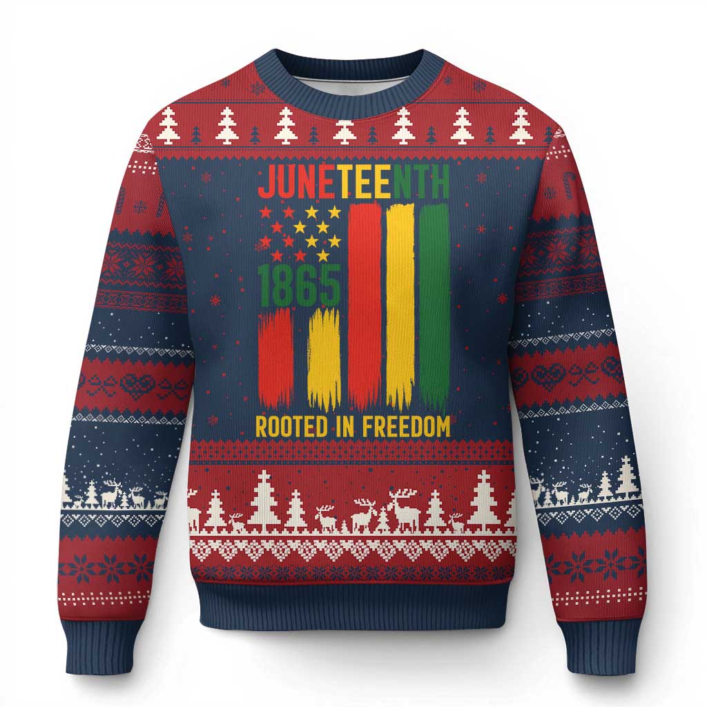 Juneteenth Rooted In Freedom 1865 Ugly Christmas Sweater African American Pride TS12 Navy Red Print Your Wear