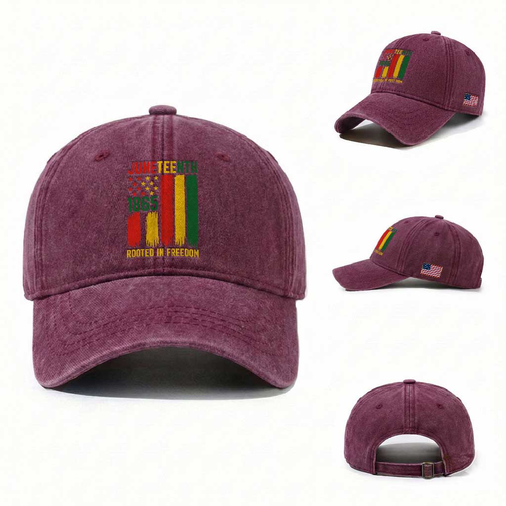 Juneteenth Rooted In Freedom 1865 Washed Cotton Baseball Cap African American Pride TS12 Washed Cap Universal Fit Burgundy Print Your Wear