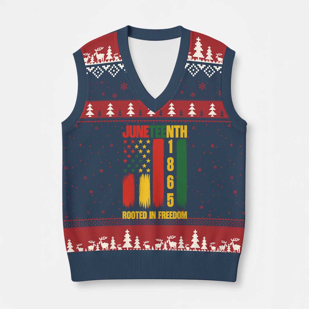 Juneteenth 1865 Freedom Pride V-Neck Knit Sweater Vest African American Heritage Graphic TS12 Navy Red Print Your Wear