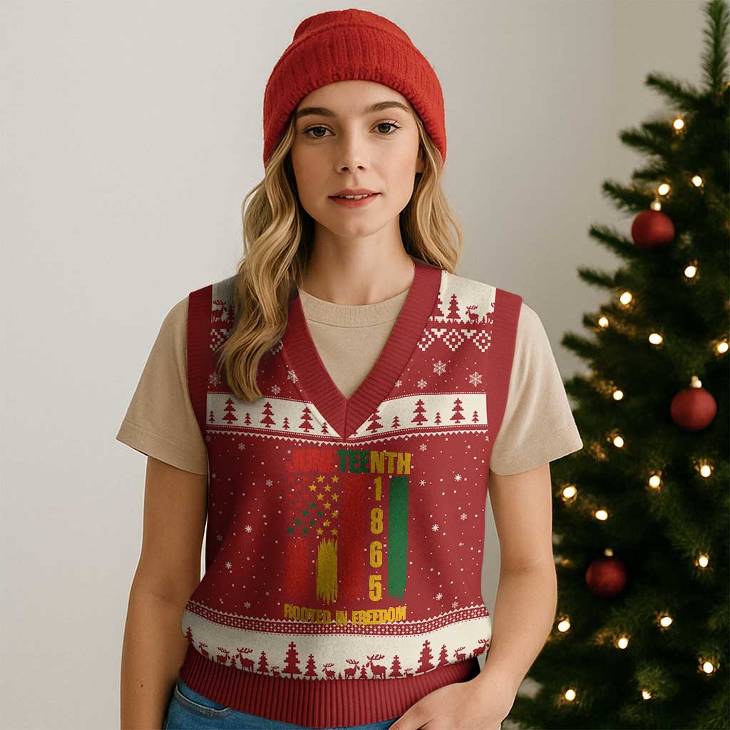 Juneteenth 1865 Freedom Pride V-Neck Knit Sweater Vest African American Heritage Graphic TS12 Red Beige Print Your Wear