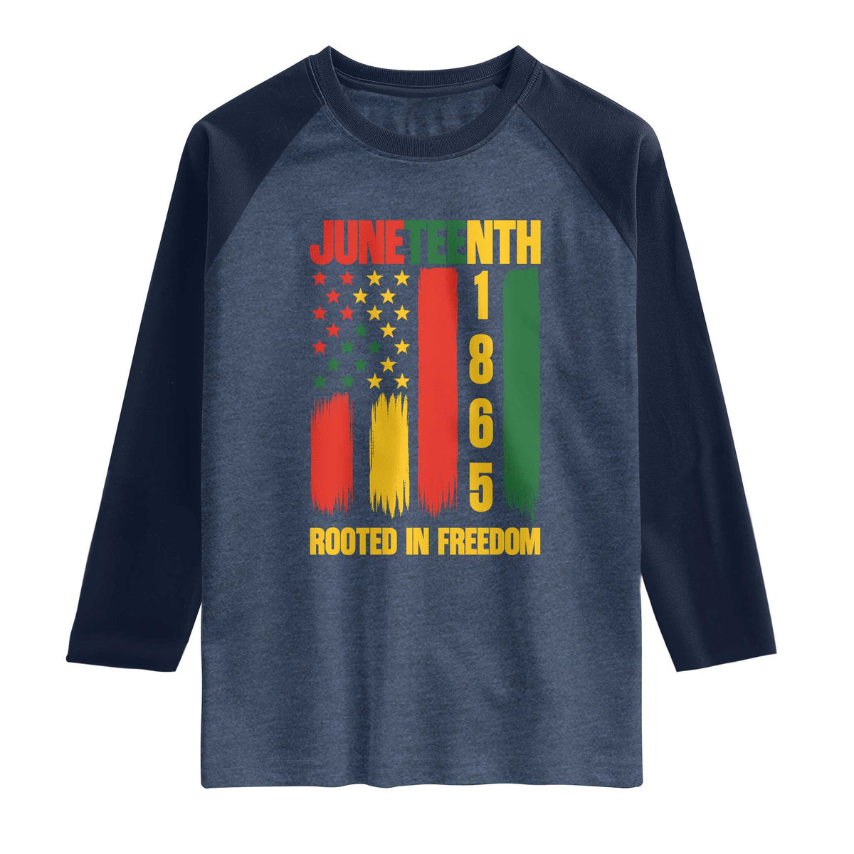 Juneteenth 1865 Freedom Pride Raglan Shirt African American Heritage Graphic TS12 Heather Denim Navy Print Your Wear